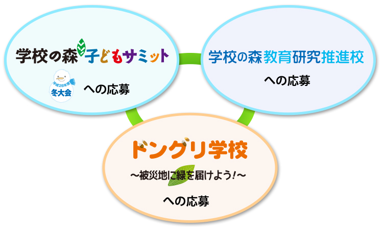 学校の森子供サミットへの応募学校の森教育研究推進校への応募ドングリ学校への応募